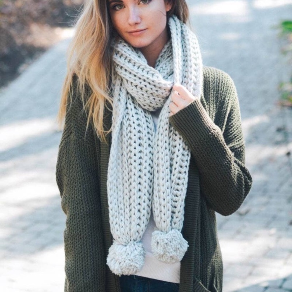 Grey Chunky Pom Pom Scarf